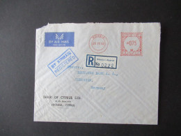 Zypern 1962 Kibris Türk Freistempel Nicosia Registered Letter Umschlag Bank Of Cyprus Nach Tübingen - Storia Postale