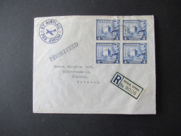 Zypern 1953 GB Kolonie By Airmail Registered Letter Nicosia Cyprus / Marken MeF / Viererblock Nach Nürnberg Mit Ank. Stp - Cyprus (...-1960)