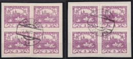 MiNr 1 "Hradschin", 2x 4er-Block, Versch. Zähnungen - Used Stamps