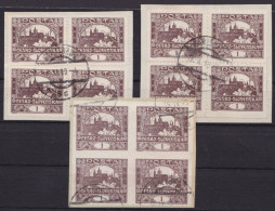 MiNr 18, "Hradschin", 3x 4er-Block, Geschnitten Und 2 Verschiedene Zähnungen - Used Stamps