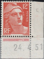 FRANCE  885 ** MNH Type Marianne De Gandon Coin Daté Du 24.4.51 Avril 1951 Variété - 1950-1959