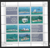 Switzerland 1978 Lemanex Lausanne Exhibition Swiss Lake Boats Sheet Of 8 MNH - Neufs