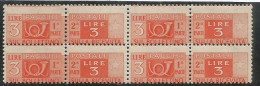 Pacchi Postali 1946 Ruota I° Destra Alta Lire 3 ** MNH - Blocco Di 4 - Dentellatura Spostata - Paketmarken