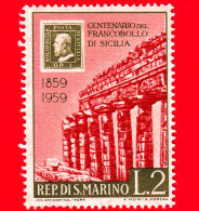 Nuovo - ML - SAN MARINO - 1959 - Centenario Dei Francobolli Di Sicilia - Tempio Di Selinunte - 2 L. - Neufs