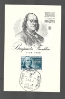 ARGENTINA Aniversario Benjamin Franklin 1956 PRIMER DIA CIRCULACIÓN FIRST OF ISSUE PREMIER JOUR EMISSION - FDC