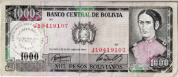 BOLIVIE - 1000 Pesos Bolivianos 1982 Avec Surgarge Tampon Sucre Bolivia - Bolivië