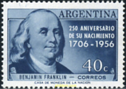 169409 MNH ARGENTINA 1956 250 ANIVERSARIO DEL NACIMIENTO DE B. FRANKLIN (1706-1790) - Neufs