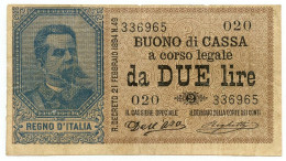 2 LIRE BUONO DI CASSA EFFIGE UMBERTO I 22/02/1894 BB - Otros