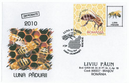 COV 70 - 914 HONEY BEE, Romania - Cover - Used - 2010 - Abeilles