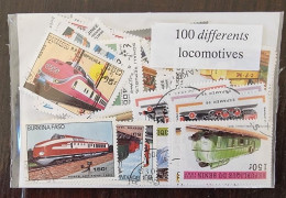 LOCOMOTIVES Lot De 100 Timbres Poste Tous Différents. Satisfaction Assurée - Eisenbahnen