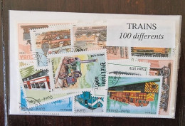 TRAINS Lot De 100 Timbres Poste Tous Différents. Satisfaction Assurée - Trains