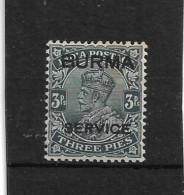 BURMA 1937 3p OFFICIAL SG O1 VERY LIGHTLY MOUNTED MINT Cat £4.50 - Burma (...-1947)