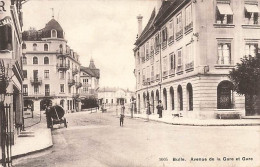 Bulle Avenue De La Gare Et Gare 1917 - Bulle