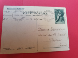 Entier Postal Mémorial Canadien De Vimy Pour Amiens En 1936 - J 273 - Cartes Postales Types Et TSC (avant 1995)