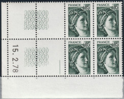 FRANCE 1964 ** MNH Type Sabine De David Bloc De 4 Coin Daté Du 15. 2.78 Février 1978 - 1970-1979