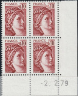 FRANCE 1965 ** MNH Type Sabine De David Bloc De 4 Coin Daté Du -2. 2.79 Févier 1979 - 1970-1979