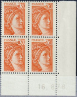 FRANCE 1968 ** MNH Type Sabine De David Bloc De 4 Coin Daté Du 16. 8.78 Août 1978 - 1970-1979