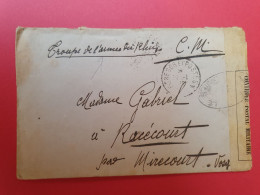 Enveloppe En Fm Des Troupes De L'Armée Du Rhin Pour Racécourt En 1920 Avec Contrôle  - J 284 - Cartas & Documentos