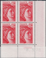 FRANCE 1974 ** MNH Type Sabine De David Bloc De 4 Coin Daté Du -8. 5.78 Mai 1978 + 2 Traits - 1970-1979