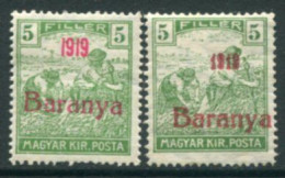 BARANYA Serb Occ. 1919 Overprint On Harvesters 5f Normal And Serif Date LHM / *.  Michel 6, SG 12, 12b - Baranya