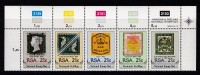 SOUTH AFRICA, 1990, MNH Control Block Of 5, Stamps On Stamps, M 795-799 - Ungebraucht