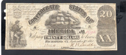 USA - Billet  20 Dollar États Confédérés 1861 TTB/VF P.031 - Valuta Van De Bondsstaat (1861-1864)