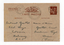 !!! ENTIER POSTAL IRIS DE COTONOU - DAHOMEY DE 1941 POUR LA FRANCE, CACHET DE CENSURE - Storia Postale