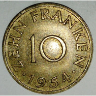 ALLEMAGNE - SARRE - 10 FRANKEN 1954 - TTB - 10 Francos
