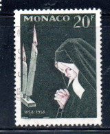 MONACO 1958 CENTENARY OF THE APPARITION VIRGIN MARY AT LOURDES BERNADETTE PRAYING 20fr USED USATO OBLITERE' - Oblitérés