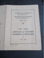 Oude Dubbel Kaart  Verz .  VAN DE  SCHELDE  Tarief  PAARDEN  En RIJTUIGEN  1938 - Altri & Non Classificati