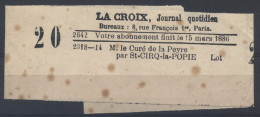 France - Bande Pour Journal La Croix Par St Cirq La Popie Lot 1885 Obl. Journaux Paris PP 44 - Periódicos