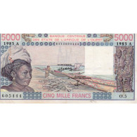 ÉTATS DE L'AFRIQUE DE L'OUEST - CÔTE D'IVOIRE - PICK 108 A K  - 5.000 FRANCS 1983 - "A" - B C E A O - TTB - Autres - Afrique