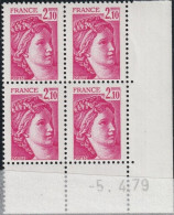 FRANCE 1978 ** MNH Type Sabine De David Bloc De 4 Coin Daté Du -5. 4.79 Avril 1979 - 1970-1979