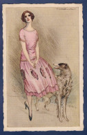 CPA CORBELLA Femme Et Chien Lévrier Woman Art Déco écrite 530-2 - Corbella, T.