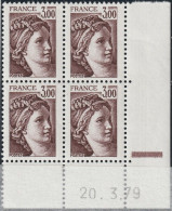 FRANCE 1979 ** MNH Type Sabine De David Bloc De 4 Coin Daté Du 20. 3.79 Mars 1979 + Repère Brun - 1970-1979