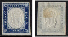 Sardegna 1855-63 - IV Emissione - 20 Cent. - Nuovo Traccia Linguella - MH* - Sardaigne