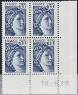 FRANCE 2056 ** MNH Type Sabine De David Bloc De 4 Coin Daté Du 18. 9.79 Septembre 1979 - 1970-1979