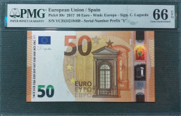 50 EURO SPAIN 2017 LAGARDE V022A1 VC SC FDS UNC. PERFECT PMG 66 EPQ - 50 Euro