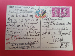 Utilisation Civil D'une Carte Fm En 1927, De Nice Pour Paris - J 332 - 1921-1960: Moderne