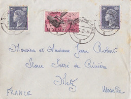 Lettre Obl. Luxembourg Gare G Le 2/7/50 Sur N° 415 X 2 Et 426 (75° UPU) Pour Metz - Storia Postale