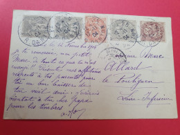 Type Sage 3ct + Blancs 1,2,3 Et 4ct Sur Carte Postale De Paris Pour Le Pouliguen En 1904 - J 341 - 1877-1920: Semi-Moderne