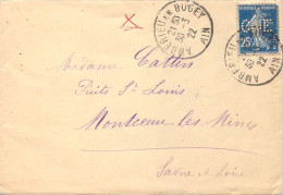 Semeuse 25cBleu Perforé CNE Sur Lettre "nature" D'Ambérieu En Bugey Ain 03- 1922 Pour Une Employée Des Mines De Montceau - Storia Postale