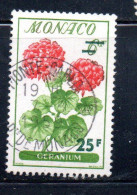 MONACO 1959 FLORA FLORE FLOWERS AND PLANTS FLEURS GERANIUM 25 On 6fr USED USATO OBLITERE' - Oblitérés