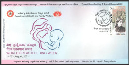INDIA 2021 World Breast Feeding Week, Milk, Nutrition, Mother,Child, Special Cover (**) Inde Indien - Lettres & Documents