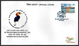 INDIA 2022 Narcondam Hornbill Birds,Dolphin,Andaman And Nicobar Islands, Sp Cover (**) Inde Indien - Lettres & Documents