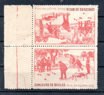 FRANCE --  2 Vignettes, Cinderella Tête Bêche Rouge -- CONCOURS De BOULES, Nice 20-24 Juin 1914 - Tourism (Labels)