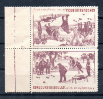 FRANCE --  2 Vignettes, Cinderella Tête Bêche Violet Clair BdF Latéral -- CONCOURS De BOULES, Nice 20-24 Juin 1914 - Turismo (Viñetas)