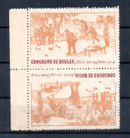FRANCE --  2 Vignettes, Cinderella Tête Bêche Marron Clair BdF Latéral -- CONCOURS De BOULES, Nice 20-24 Juin 1914 - Tourism (Labels)