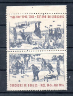 FRANCE --  2 Vignettes, Cinderella Tête Bêche Bleu BdF -- CONCOURS De BOULES, Nice 20-24 Juin 1914 - Tourism (Labels)