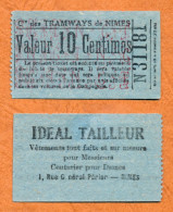 1914-1922 // Ville De NIMES (Gard 30) // COMPAGNIE DES TRAMWAYS // Bon De 10 Centimes - Altri & Non Classificati